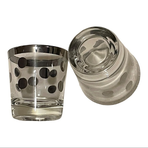 DOROTHY Thorpe MCM Silver rim polka dot low ball glasses pair. - Picture 4 of 8